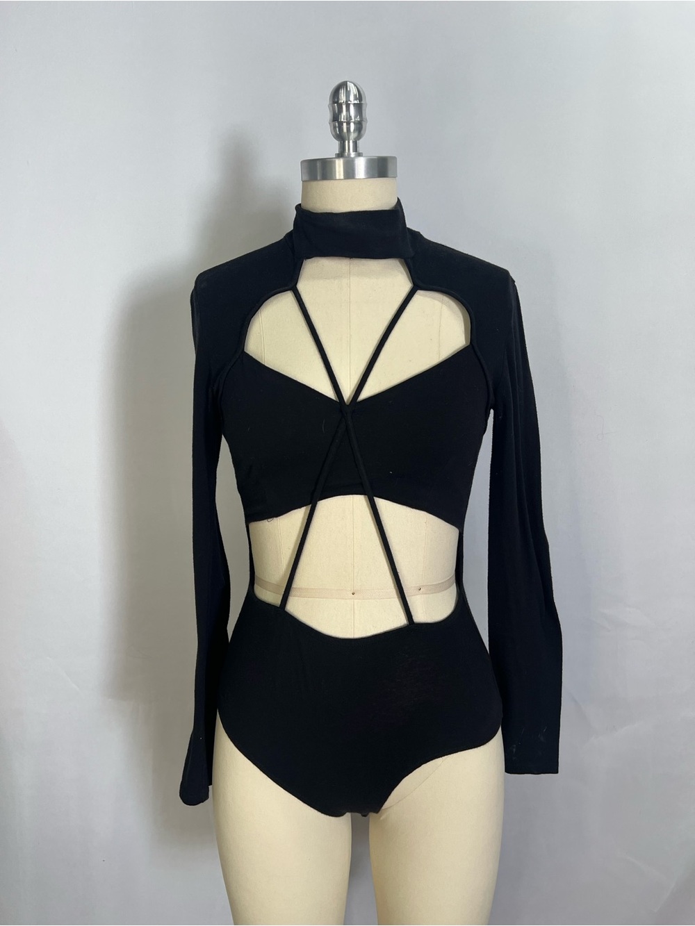 Black Cutout Strappy Long-Sleeve Bodysuit